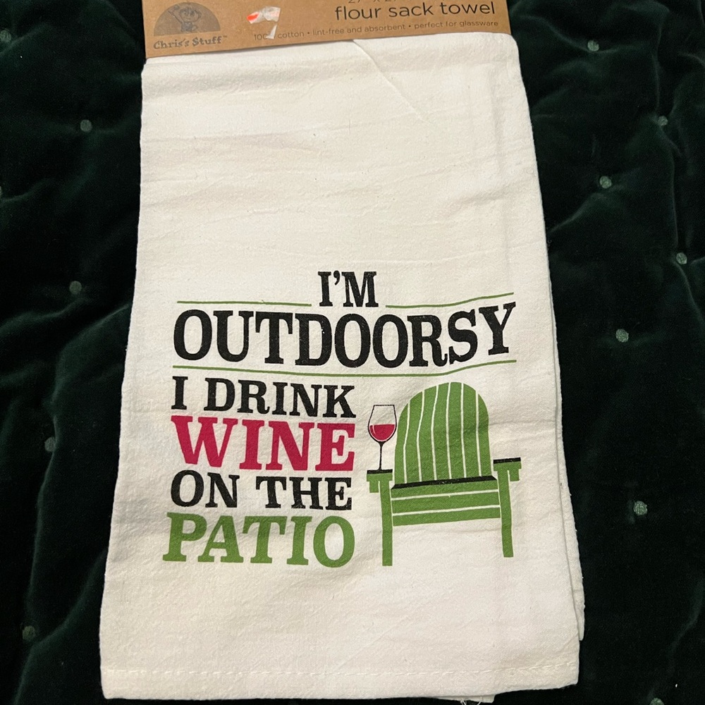 White Flour Sack Towel with Green and Red Print
